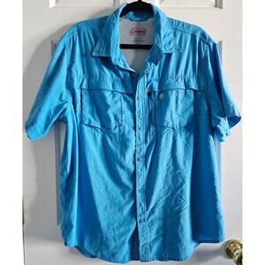 Men's Coleman Shirt Size XL Blue Short Sleeve Outdoor Camping Fishing Hiking